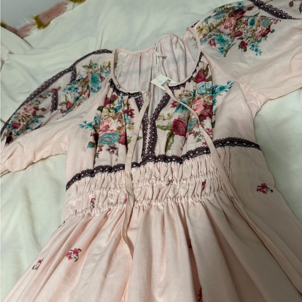 NWT Anthropologie Puff Sleeve Somerset Blush Floral Tiered Maxi Dress Small - Picture 5 of 9